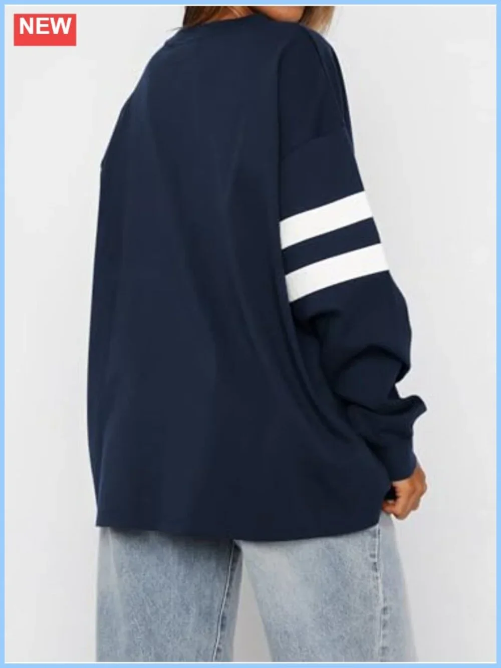 Oversized Striped Crewneck Pullover Sweatshirt Women Fall Long Sleeve